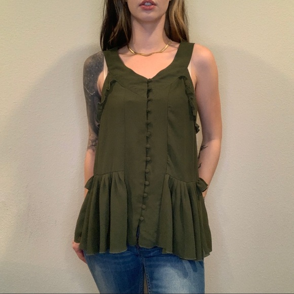 Romeo & Juliet Couture Tops - ♦️FINAL SALE Romeo & Juliet Olive Green Sheer Button Up Tank Top, Women's Medium